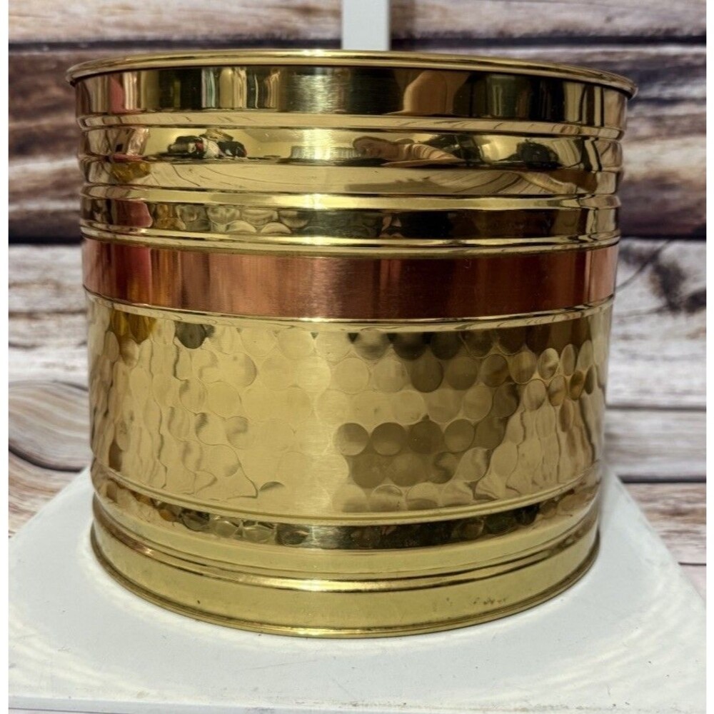 Bristol Brass Planter Pot Drum Gold 8 inch Round 6.5" inch Height USA